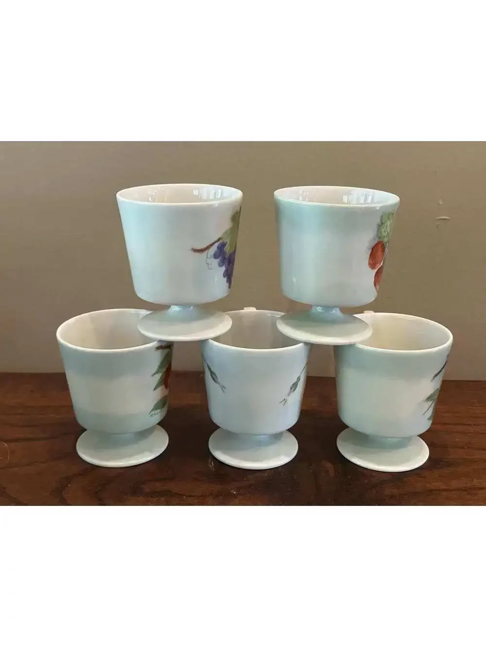 Vintage Footed Mugs Hand Painted Fruit Ceramic Coffee Cups by G. Tubach Set of 5